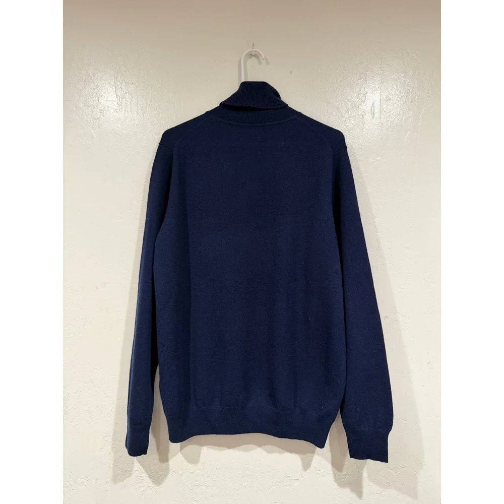 Brodie Cashmere Mens Navy Blue Merino Wool Cashmere Turtleneck Sweater Size M